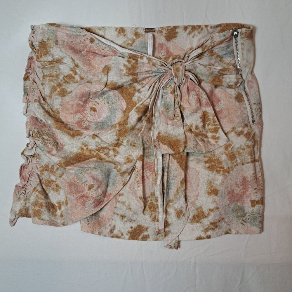 NWOT Free People Sweet As Beach Linen Mini Skirt Size 0 Color Neutral Combo - Picture 3 of 15